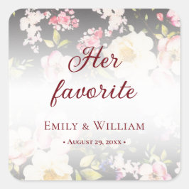 Aquarell Rosa Gelbe Rosen, schwarz verschwommen, H Quadratischer Aufkleber