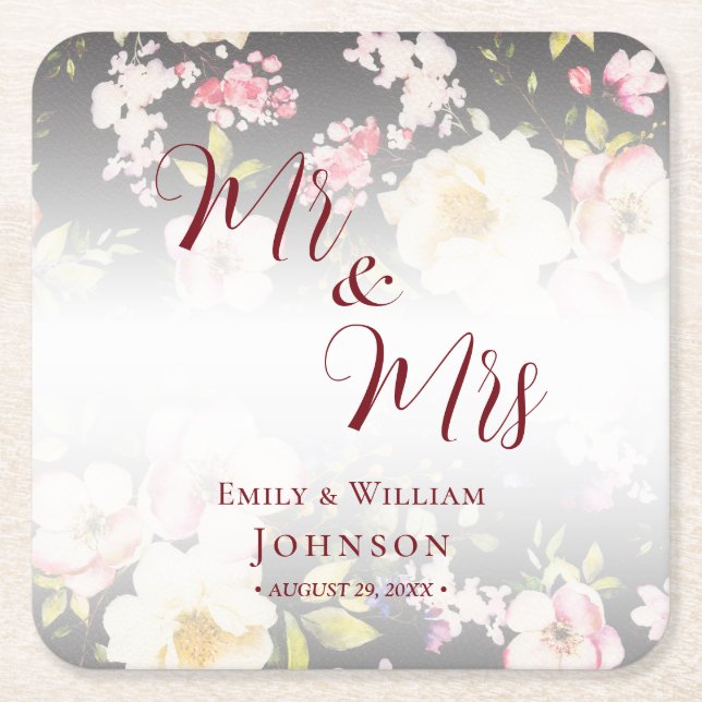 Aquarell Rosa Gelbe Rosen, schwarz verschwommen, H Rechteckiger Pappuntersetzer (Vorderseite)