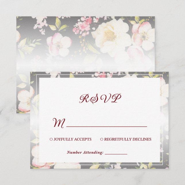 Aquarell Rosa Gelbe Rosen, schwarz verschwommen, H RSVP Karte (Vorne/Hinten)