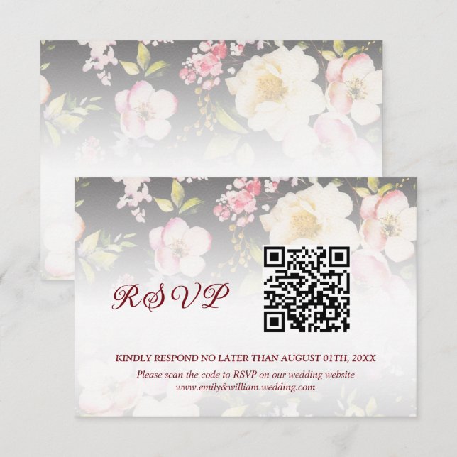 Aquarell Rosa Gelbe Rosen, schwarz verschwommen, H RSVP Karte (Vorne/Hinten)