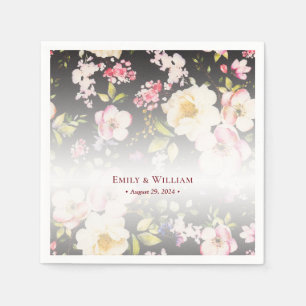 Aquarell Rosa Gelbe Rosen, schwarz verschwommen, H Serviette