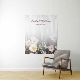 Aquarell Rosa Gelbe Rosen, schwarz verschwommen, H Wandteppich