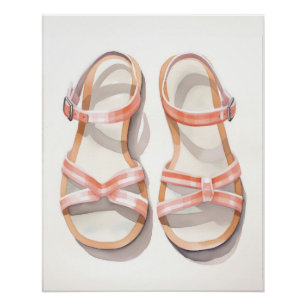 Aquarell-Rosa-gestreifte-Sommer-Sandalen-Kunst Poster