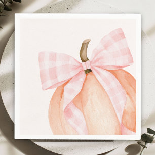 Aquarell-Rosa-Gingham-Schleife-Kürbis-Baby-Party Serviette