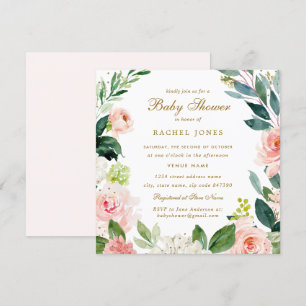 Aquarell-Rosa-Gold-Blumen-Baby-Shower-Einladung Einladung