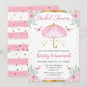 Aquarell-Rosa-Gold-Frühlings-Schirm-Braut-Dusche Einladung