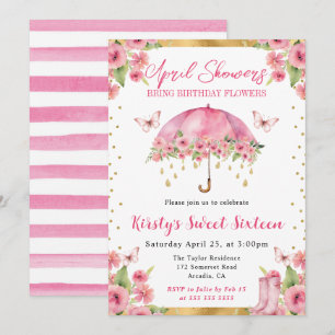 Aquarell Rosa Gold Frühlingsregenschirm Sweet Sixt Einladung