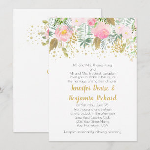 Aquarell-Rosa-Gold-Grün-Rosen-Hochzeit Einladung
