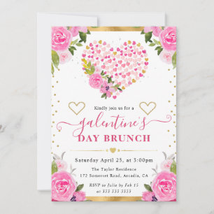 Aquarell Rosa & Gold Herzen & Blumen Galentine' Einladung