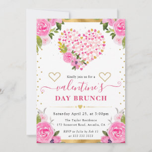 Aquarell Rosa & Gold Herzen Blumen Valentinstag Einladung