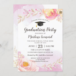 Aquarell Rosa Goldene Rose Graduiertenparty Einladung