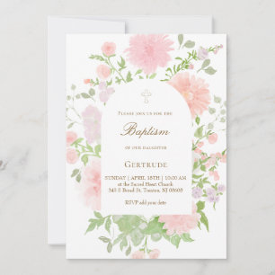 Aquarell rosa große Blumen Taufe Einladung