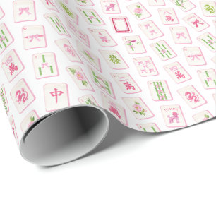 Aquarell Rosa & Grün Schleife Mahjong Geschenkpapier