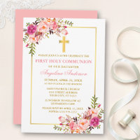 Aquarell Rosa Hauch Florale Kommunion Gold