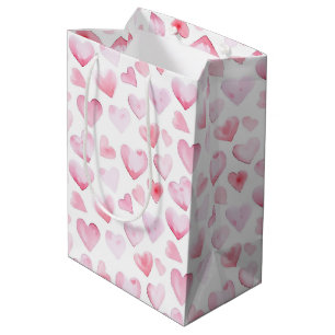 Aquarell-Rosa-Herzen Valentinstag  Mittlere Geschenktüte