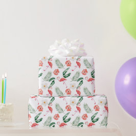 Aquarell Rosa Hibiskus und Flamingo Tropical Geschenkpapier
