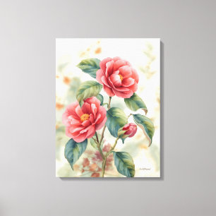 Aquarell-Rosa-Kamelie-Blumen-Leinwanddruck  Leinwanddruck