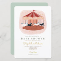 Aquarell Rosa Karussell Kinderdusche Einladung