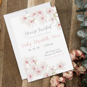 Aquarell-Rosa-Kirschblüten-Baby-Party Einladung