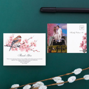 Aquarell Rosa Kirschblüten Hochzeit Danke Postkarte