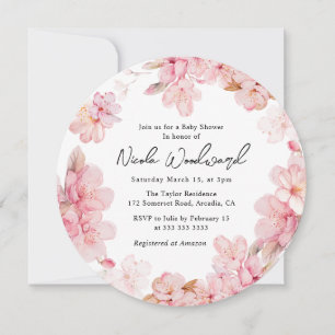 Aquarell-Rosa-Kirschblüten-Kranz-Baby-Party Einladung