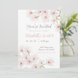 Aquarell Rosa Kirschblüten Sweet 16 Einladung