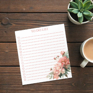 Aquarell-Rosa Korallen-Pfingstrose To-Do-Liste Mod Notizblock