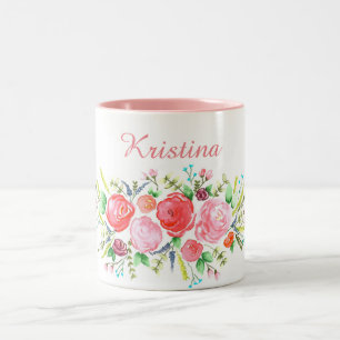 Aquarell-Rosa-Kranz Zweifarbige Tasse