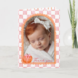 Aquarell-Rosa-Kürbis-Baby-Foto-Dankeschön Dankeskarte