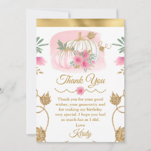 Aquarell-Rosa-Kürbis-Gold-Glitter-Geburtstag Dankeskarte