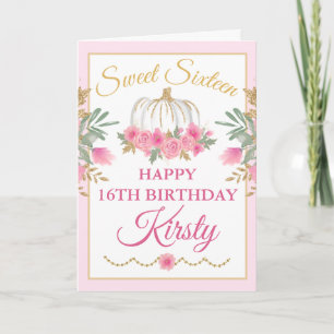 Aquarell-Rosa-Kürbis-Gold-Süße-16-Geburtstag Karte