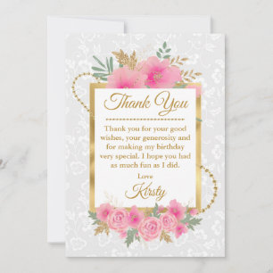 Aquarell Rosa Kürbisblumen Goldfolie Geburtstag Dankeskarte