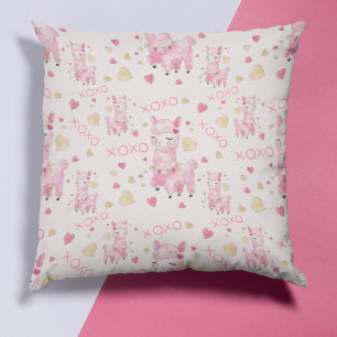 Aquarell-Rosa Lama XOXO Kissen