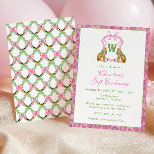 Aquarell-Rosa-Leoparden-Monogramm-Wappen-Party Einladung