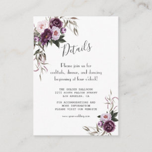 Aquarell-Rosa-Lila-Blumen-Hochzeitsdetails Begleitkarte