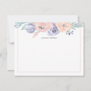 Aquarell-Rosa-Lila-Blumen-Personalized Mitteilungskarte