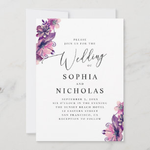 Aquarell rosa lila florale Schrift Hochzeit Einladung