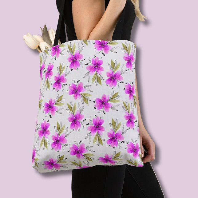 Aquarell rosa Lilie floral (pink lily watercolor floral tote bag)