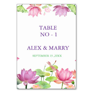 Aquarell Rosa Lotus Blumen Garten HOCHZEIT Tischnummer