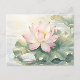 Aquarell Rosa Lotus Serenität  Postkarte
