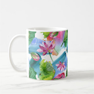 Aquarell Rosa Lotusblumen und Blätter Botanisch Kaffeetasse