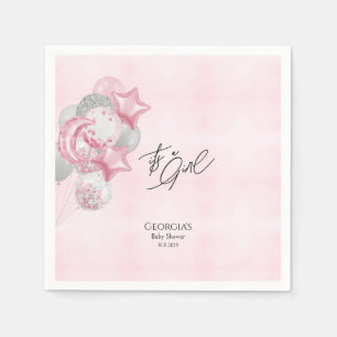 Aquarell-Rosa Luftballons - Baby Shower "It's a Gi Serviette