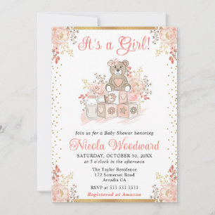 Aquarell Rosa Mädchen Spielzeug Babyparty Einladung