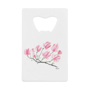 Aquarell Rosa Magnolie Natur Botanisch Floral Geldbeutel Flaschenöffner