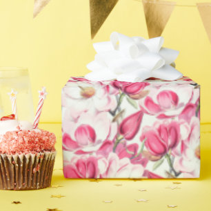 Aquarell-Rosa-Magnolien-Blumenmuster Geschenkpapier