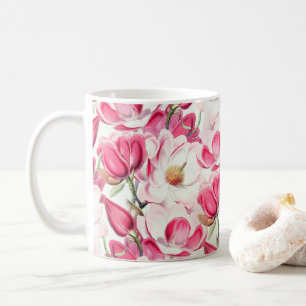 Aquarell-Rosa-Magnolien-Blumenmuster Kaffeetasse