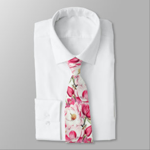 Aquarell-Rosa-Magnolien-Blumenmuster Krawatte