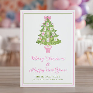 Aquarell Rosa Mahjong Weihnachtsbaum Feiertagskarte