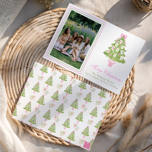 Aquarell Rosa Mahjong Weihnachtsbaum Foto Feiertagskarte
