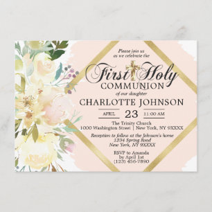 Aquarell-rosa mit Blumenmädchen-erste heilige Einladung